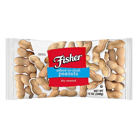 slide 1 of 1, Fisher Peanuts Dry Roasted Salted In-Shell, 12 oz