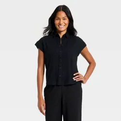 Women's Button-Up Linen Shirt - A New Day™ Black M