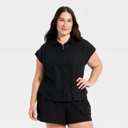 Women's Button-Up Linen Shirt - A New Day™ Black XXL