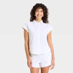 Women's Button-Up Linen Shirt - A New Day™ White M