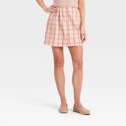 Women's Mini A-Line Skirt - A New Day™ Light Pink Plaid XS