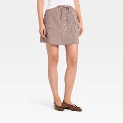 Women's Mini A-Line Skirt - A New Day™ Brown Gingham L