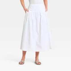 Women's Resort Poplin Drop Waist Midi Skirt - A New Day™ White S