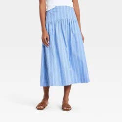 Women's Resort Poplin Drop Waist Midi Skirt - A New Day™ Blue Striped L