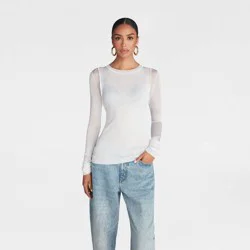 KBB by KAHLANA Women's Long Sleeve 'The Layered Sheer Top' - White M
