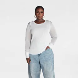 KBB by KAHLANA Women's Long Sleeve 'The Layered Sheer Top' - White XXL