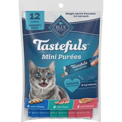 Blue Buffalo Chicken, Salmon and Tuna Flavor Mini Purees Lickable Cat Treats - 6oz/12ct