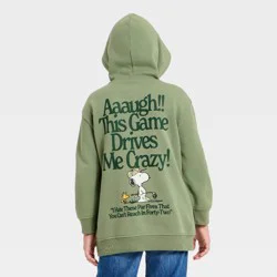 Boys' Peanuts Snoopy and Woodstock Golf Front and Back Graphic Pullover Hoodie Sweatshirt - Green M