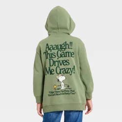 Boys' Peanuts Snoopy and Woodstock Golf Front and Back Graphic Pullover Hoodie Sweatshirt - Green M
