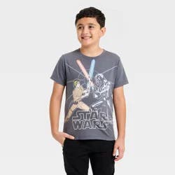 Boys' Star Wars Saber Battle Short Sleeve T-Shirt - Charcoal Gray XS