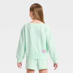 Disney Princess Girls' Disney Little Mermaid Front and Back Graphic French Terry Fleece Wide Neck Sweatshirt - Light Green XS