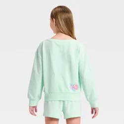 Disney Princess Girls' Disney Little Mermaid Front and Back Graphic French Terry Fleece Wide Neck Sweatshirt - Light Green L
