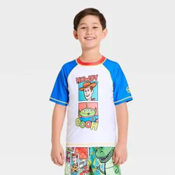 Disney Boys' Toy Story Rash Guard Swimsuit Tops - White 7-8