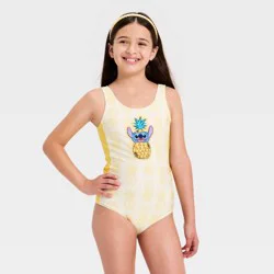 Girls' Disney Stitch One Piece Swimsuit - Yellow 5-6