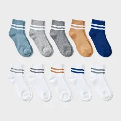 Boys' 10pk Varsity Striped Ankle Socks - Cat & Jack™ Gray/Blue/White S
