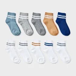 Boys' 10pk Varsity Striped Ankle Socks - Cat & Jack™ Gray/Blue/White M