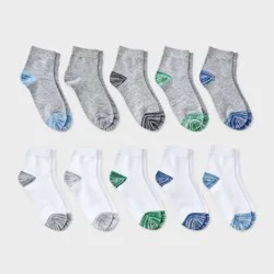 Boys' 10pk Random Feed Heel & Toe Ankle Socks - Cat & Jack™ Gray/White M