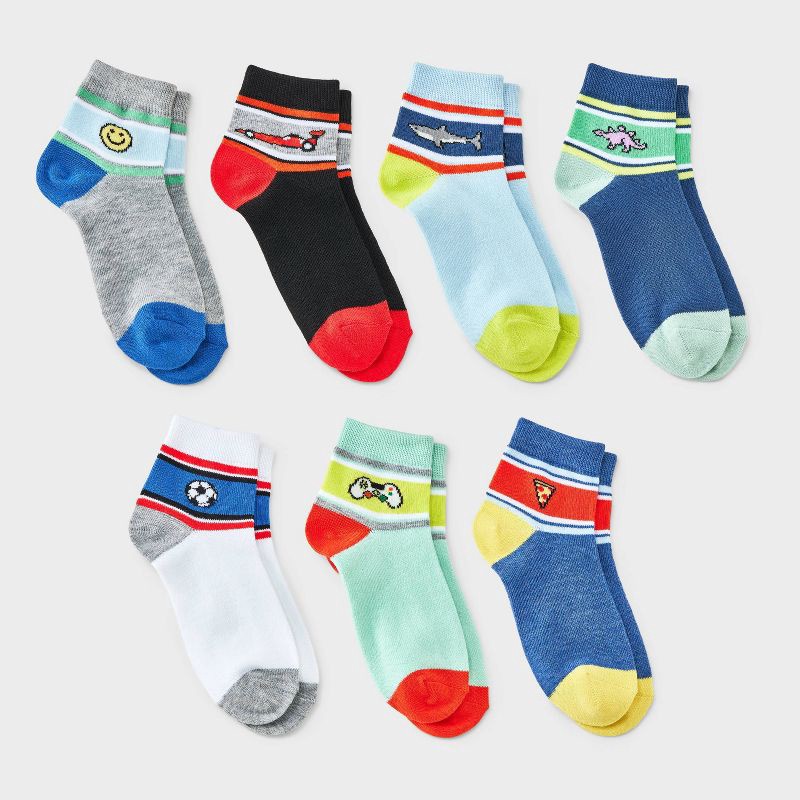 slide 1 of 3, Boys' 7pk Icons Ankle Socks - Cat & Jack™ Blue/Black/Gray L, 7 ct