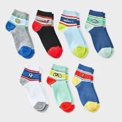 Boys' 7pk Icons Ankle Socks - Cat & Jack™ Blue/Black/Gray L