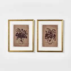 Threshold designed w/Studio McGee 16"x20" Set of 2 Floral Line Framed Wall Art Gold - Threshold™ designed with Studio McGee