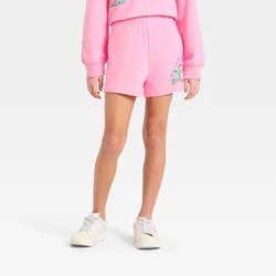 Girls' Disney Lilo & Stitch French Terry Fleece Shorts - Pink XL