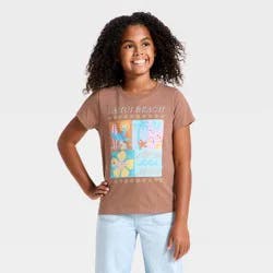 Girls' Disney Stitch and Angel Short Sleeve Graphic T-Shirt - Brown M