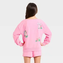 Girls' Disney Lilo & Stitch Front and Back Graphic French Terry Fleece Sweatshirt - Pink S