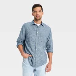 Men's Long Sleeve Button-Down Shirt - Goodfellow & Co™ Heathered Blue L