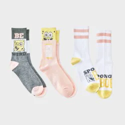 Nickelodeon Women's Spongebob Peekaboo 3pk Crew Socks - Pink/White/Gray 4-10