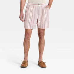 Men's 7" Elevated Linen Shorts - Goodfellow & Co™ Rose Red Striped L