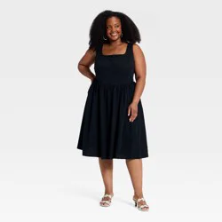 Women's Plus Sleeveless Button-Front Midi A-Line Dress - Ava & Viv™ Black 3X