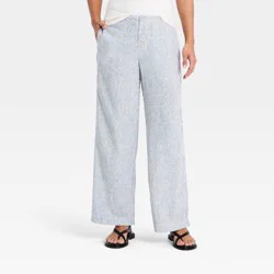 Women's Mid-Rise Linen Straight Leg Pull-On Pants - Universal Thread™ Blue Striped XL