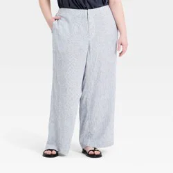 Women's Mid-Rise Linen Straight Leg Pull-On Pants - Universal Thread™ Blue Striped XXL