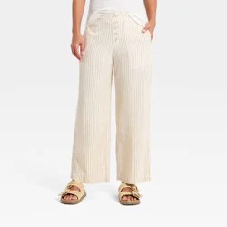 Women's Mid-Rise Linen Straight Leg Pull-On Pants - Universal Thread™ Tan Striped XS
