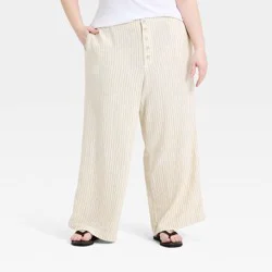 Women's Mid-Rise Linen Straight Leg Pull-On Pants - Universal Thread™ Tan Striped XXL