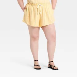 Women's High-Rise Linen Pull-On Shorts - Universal Thread™ Yellow Striped XXL