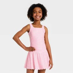 Girls' Active Scallop Crop Tank Top - All In Motion™ Pink Gingham M