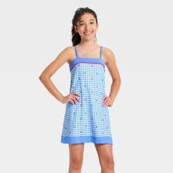 Girls' Printed Athletic Dress - All In Motion™ Vibrant Blue Cherry Gingham L