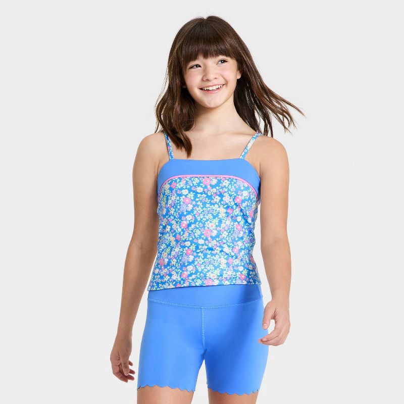 slide 1 of 3, Girls' Piped Tank Top - All In Motion™ Vibrant Blue XS, 1 ct