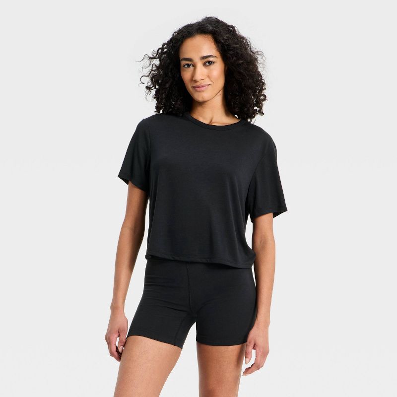 slide 1 of 5, Women's Beyond Ease Short Sleeve Boxy T-Shirt - All In Motion™ Black S, 1 ct