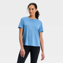 All In Motion Women's Beyond Ease Crewneck Legging Friendly Short Sleeve T-Shirt - Blue M