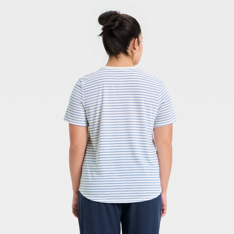 slide 5 of 5, All In Motion Women's Beyond Ease Crewneck Legging Friendly Short Sleeve T-Shirt - Navy Blue Stripe L, 1 ct