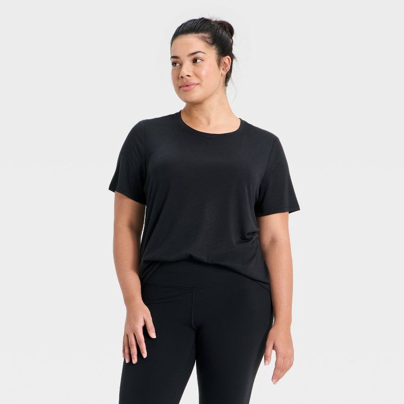 slide 5 of 5, Women's Beyond Ease Crewneck Legging Friendly Short Sleeve T-Shirt - All In Motion™ Black M, 1 ct