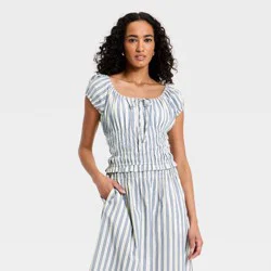 Women's Puff Short Sleeve Off the Shoulder Blouse - Universal Thread™ Blue Striped XL