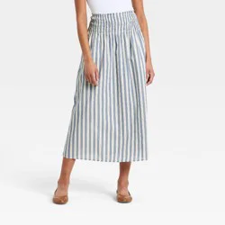 Women's Pull-On Midi Full Skirt - Universal Thread™ Blue Striped XS