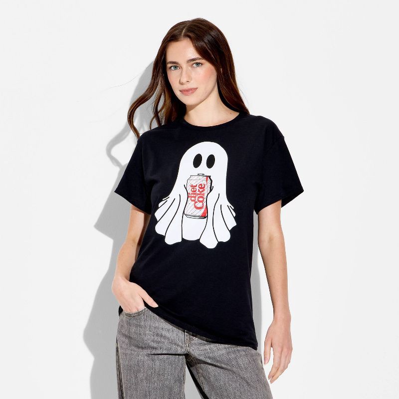 slide 3 of 3, Coca-Cola Women's Ghost Diet Coke Halloween Oversized Short Sleeve Graphic T-Shirt - Black S, 1 ct