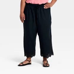 Women's Embroidered Wide Leg Pull-On Pants - Ava & Viv™ Black XXL