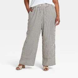 Women's Straight Leg Pull-On Pants - Ava & Viv™ Cream/Black Striped 3X