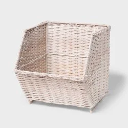White Washed Woven Rattan Open Front Crate Light Beige - Brightroom™