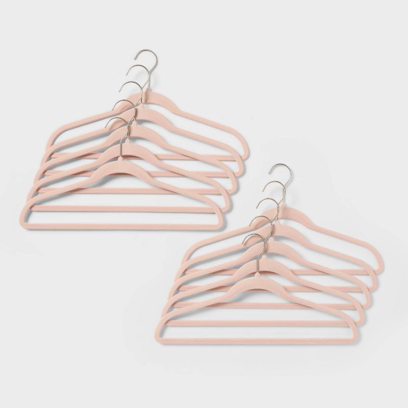 slide 1 of 3, 10pk Flocked Hangers Blush - Brightroom™, 10 ct